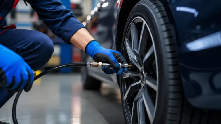 подкачка колеса автомобиля на СТО